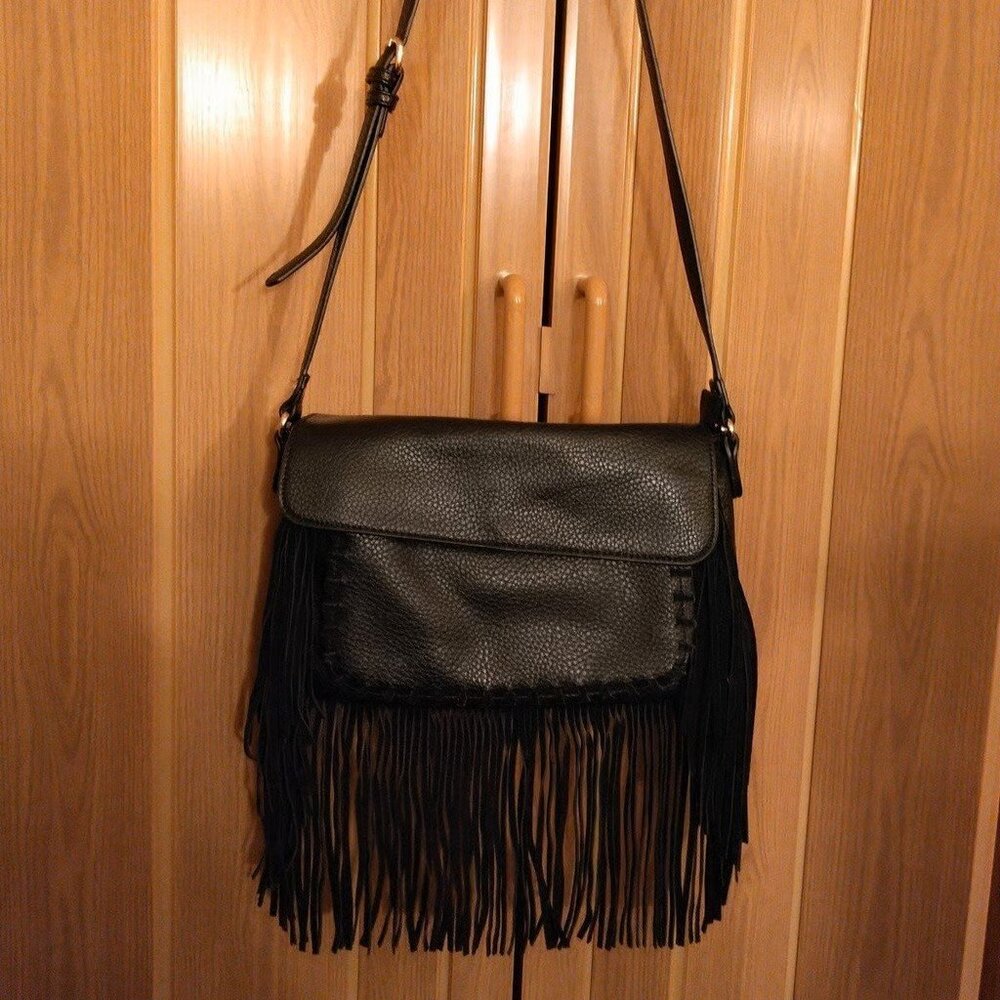 moda luxe Pebble Faux Soft Leather Fringe Hobo Shoulder Handbag